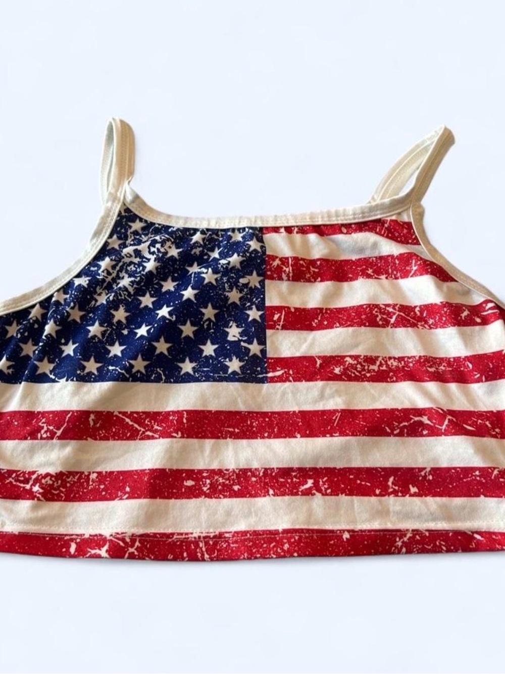 SHEIN Red, White & Blue Flag Print Spaghetti Strap Crop Top